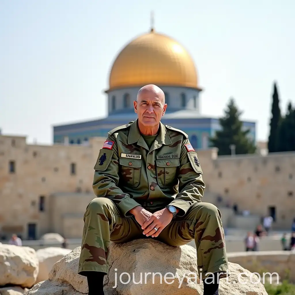 50YearOld-Soldier-in-Camouflage-Military-Suit-with-Dome-of-the-Rock-Mosque-in-Background
