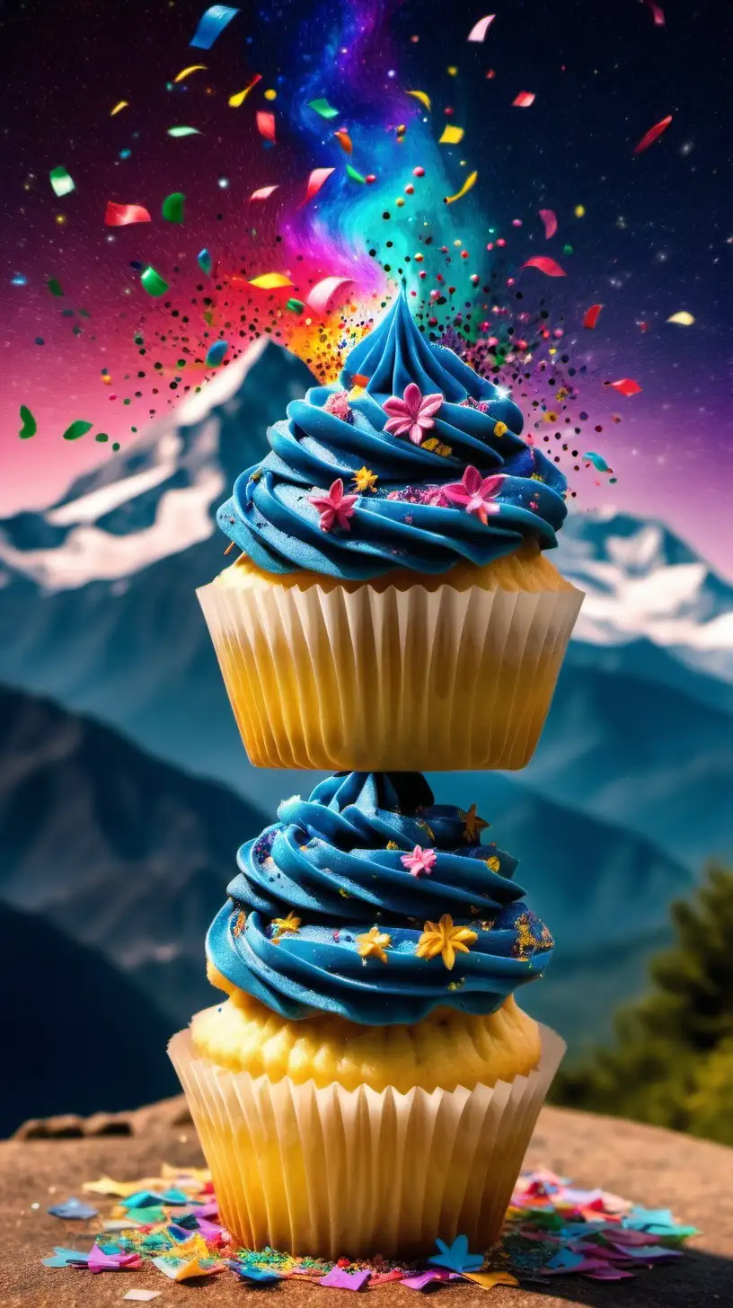 Regenerating Cosmic Fleur de Life with Confettis Cupcakes Mountain Background