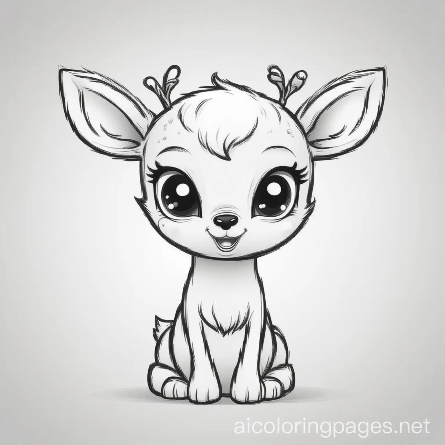 Create a baby Deer character in PNG format for coloring, Coloring Page, black and white, line art, white background, Simplicity, Ample White Space. The background of the coloring page is plain white to make it easy for young children to color within the lines. The outlines of all the subjects are easy to distinguish, making it simple for kids to color without too much difficulty