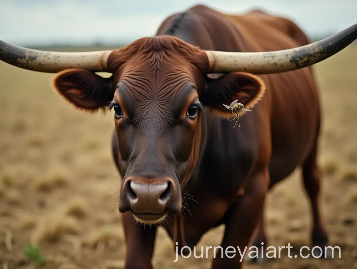 Fly-on-the-Horn-of-a-Bull-During-Field-Plowing