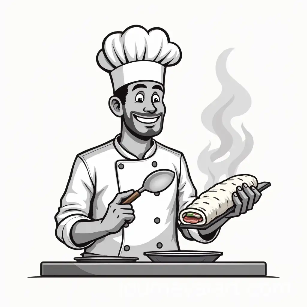 FunnyAI-Art-Prompt-Expansion-Illustration-of-a-Chef-Making-Shawarma-in-a-Monochrome-Minimalist-Style