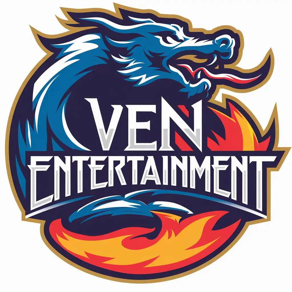 a vector logo design,with the text "VN Entertainemnt", main symbol:blue dragon,complex,be used in Entertainment industry,clear background