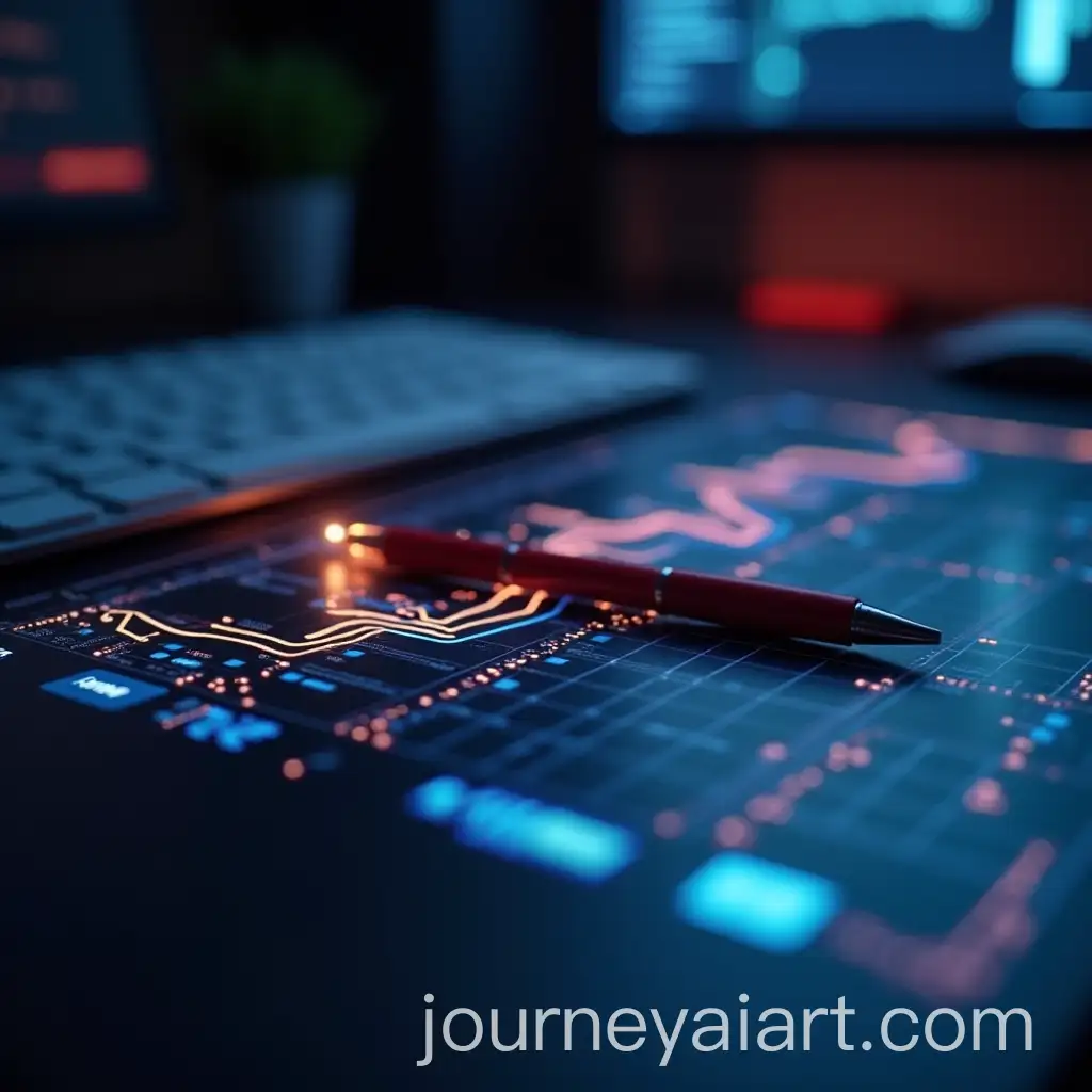 Pen-on-Desk-with-Glowing-Wires-Leading-to-Digital-Workspace