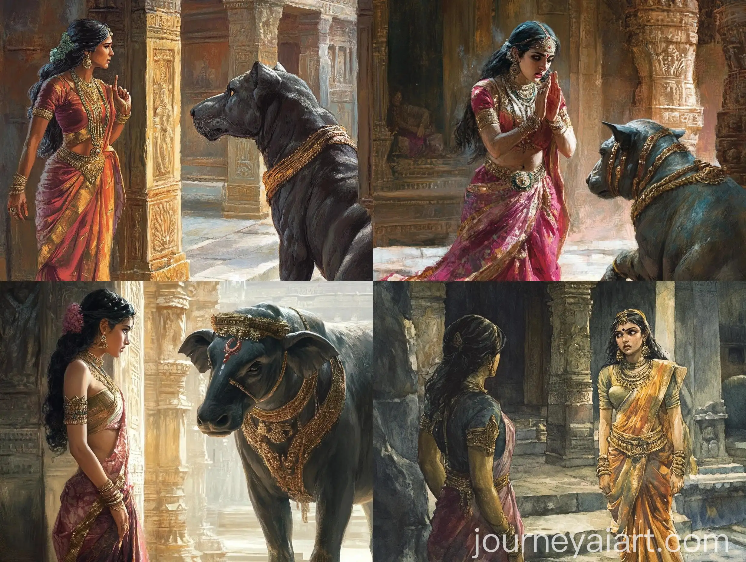 Divine-Reprimand-Parvati-and-Nandi-in-Somber-Reflection