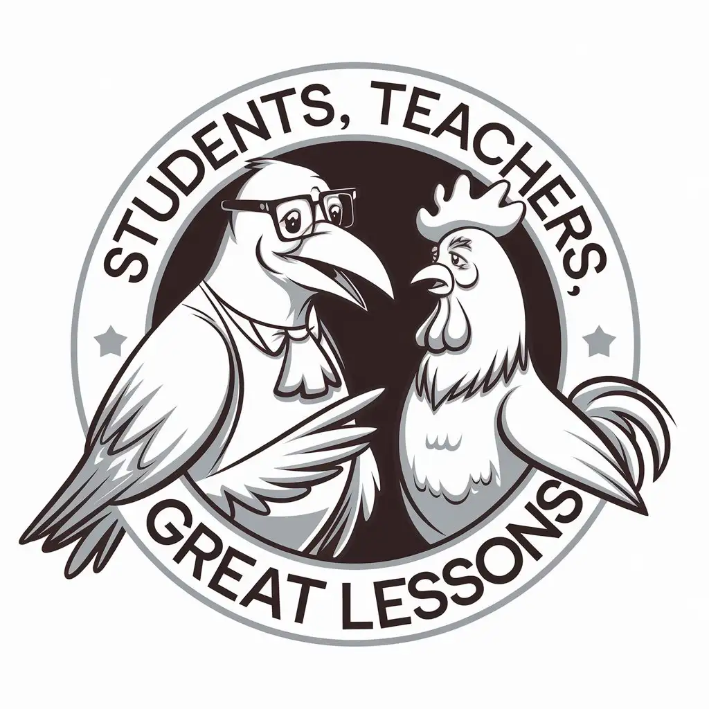 LOGO Design For Education Clever Crow and Wise Rooster in Glasses with Playful Vibe