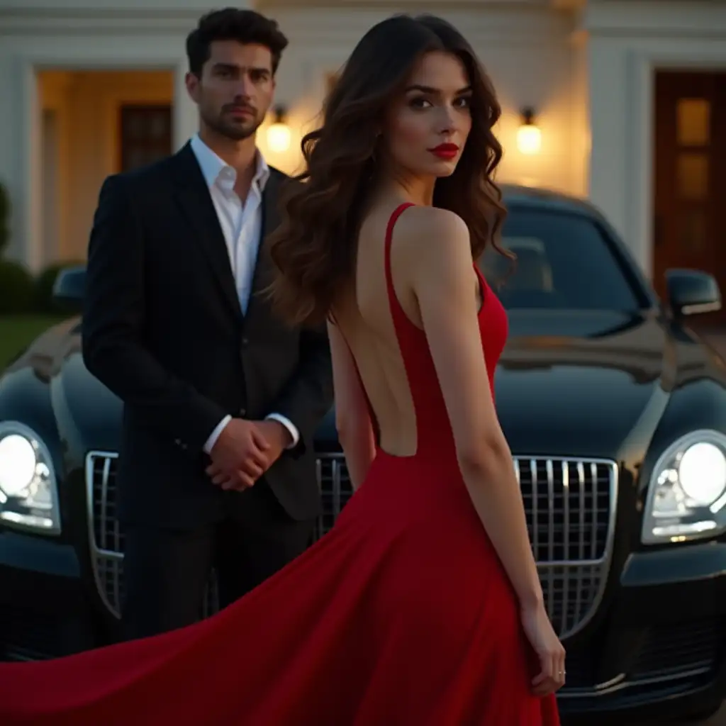 Elegant-Thouple-Posing-Beside-a-Luxury-Car