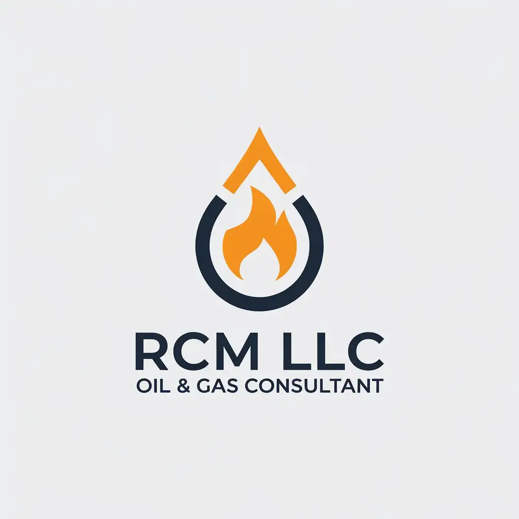 LOGO Design For RCM LLC Oil Gas Consultant Minimalistic Oil Drop Symbol in Orange and Navy