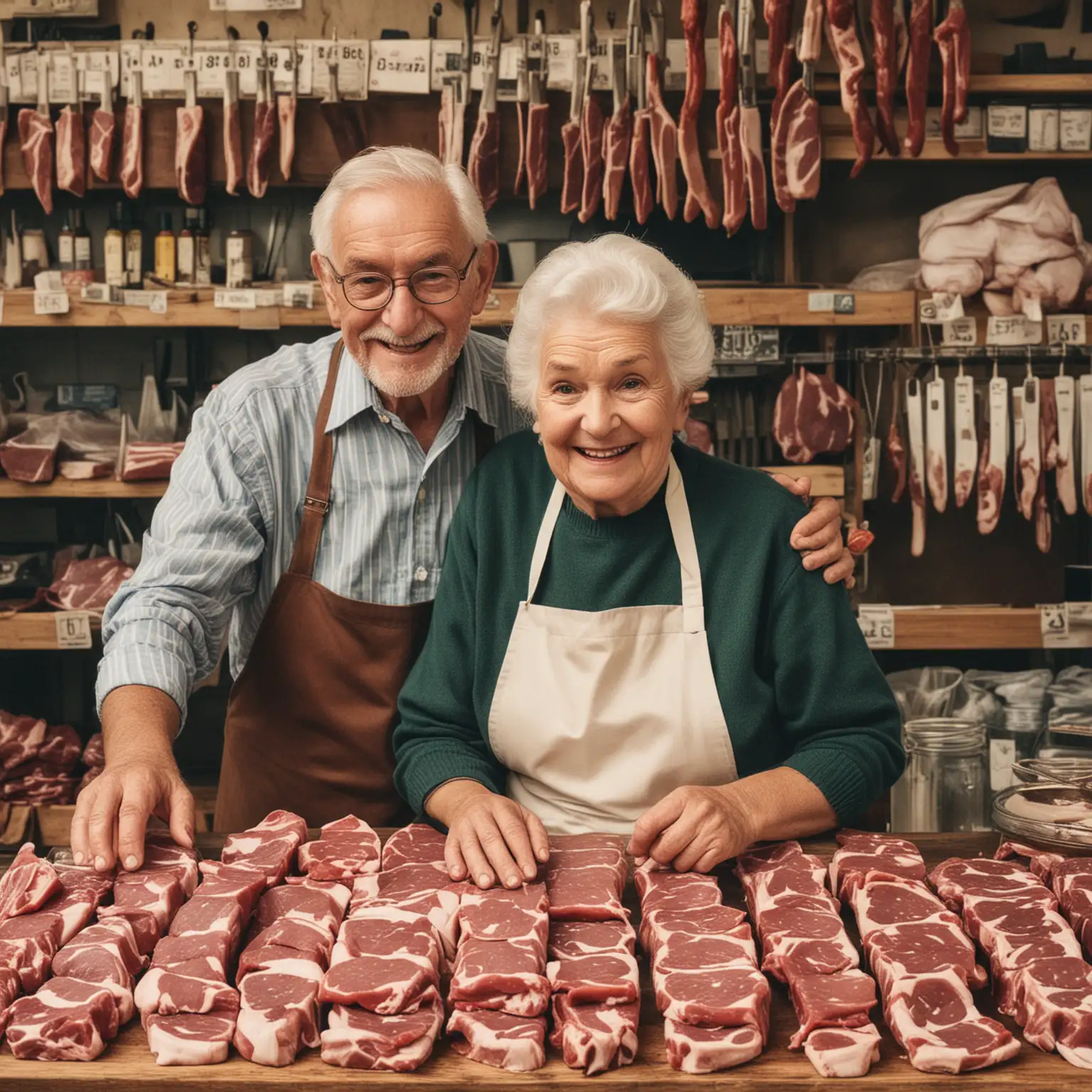 Grandparents Shopping at a Butcher Shop