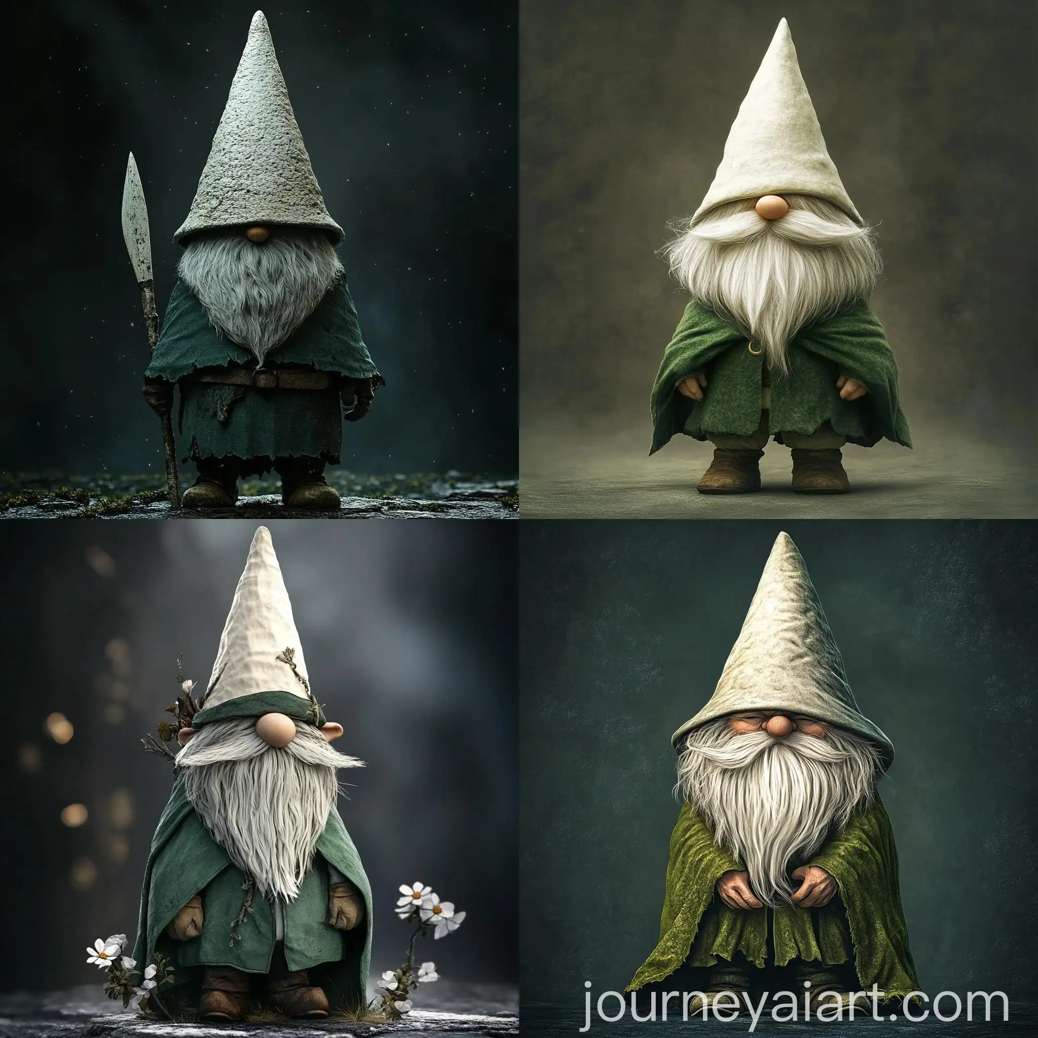 Dark-Fantasy-Sorcerer-Gnome-with-Green-Cape-and-White-ConeShaped-Hat