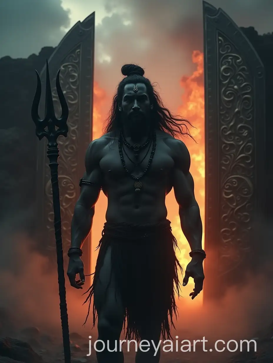 Lord-Shiva-in-Gothic-Underworld-Gate-with-Fiery-Flames-and-Trident