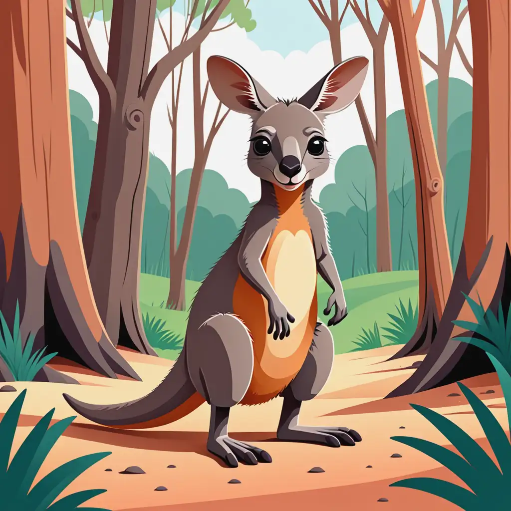 Kawaii Style Vector Illustration of a Colorful Wallaby Landscape