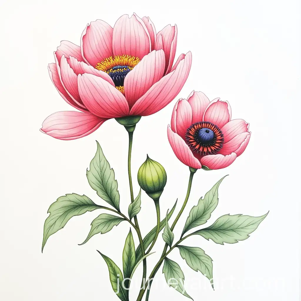 Fineliner-Lineart-of-Spring-Peonies-and-Wood-Anemones