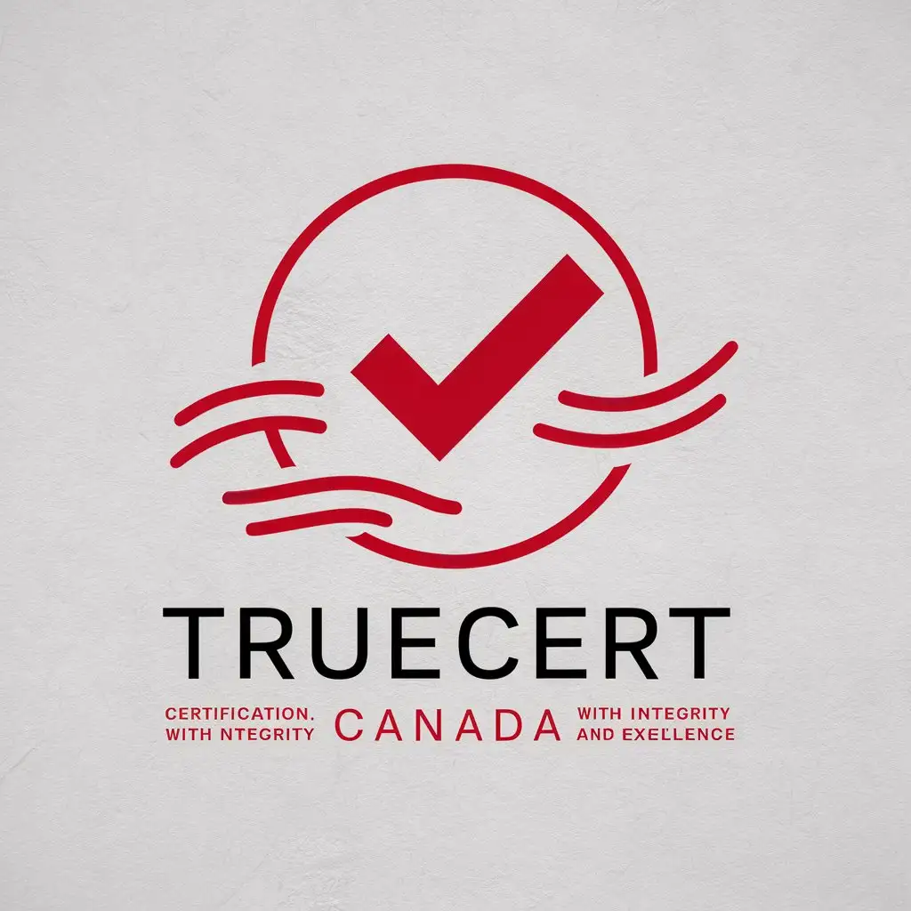 LOGO Design For TrueCert Canada Red with Check Mark and Cybersecurity Waves