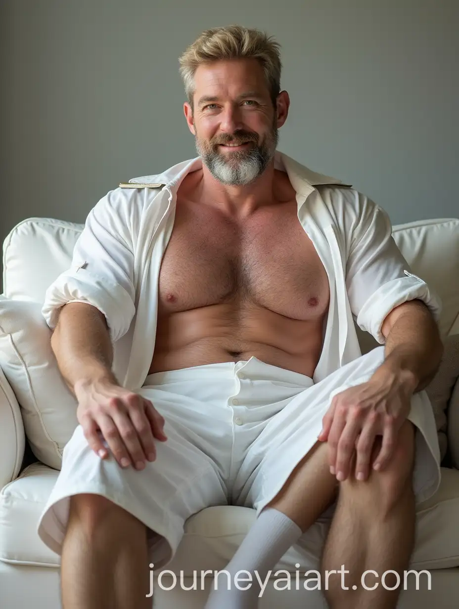 Handsome-Rugged-30YearOld-Man-in-Unbuttoned-Captain-Uniform-Relaxing-in-Bright-Room