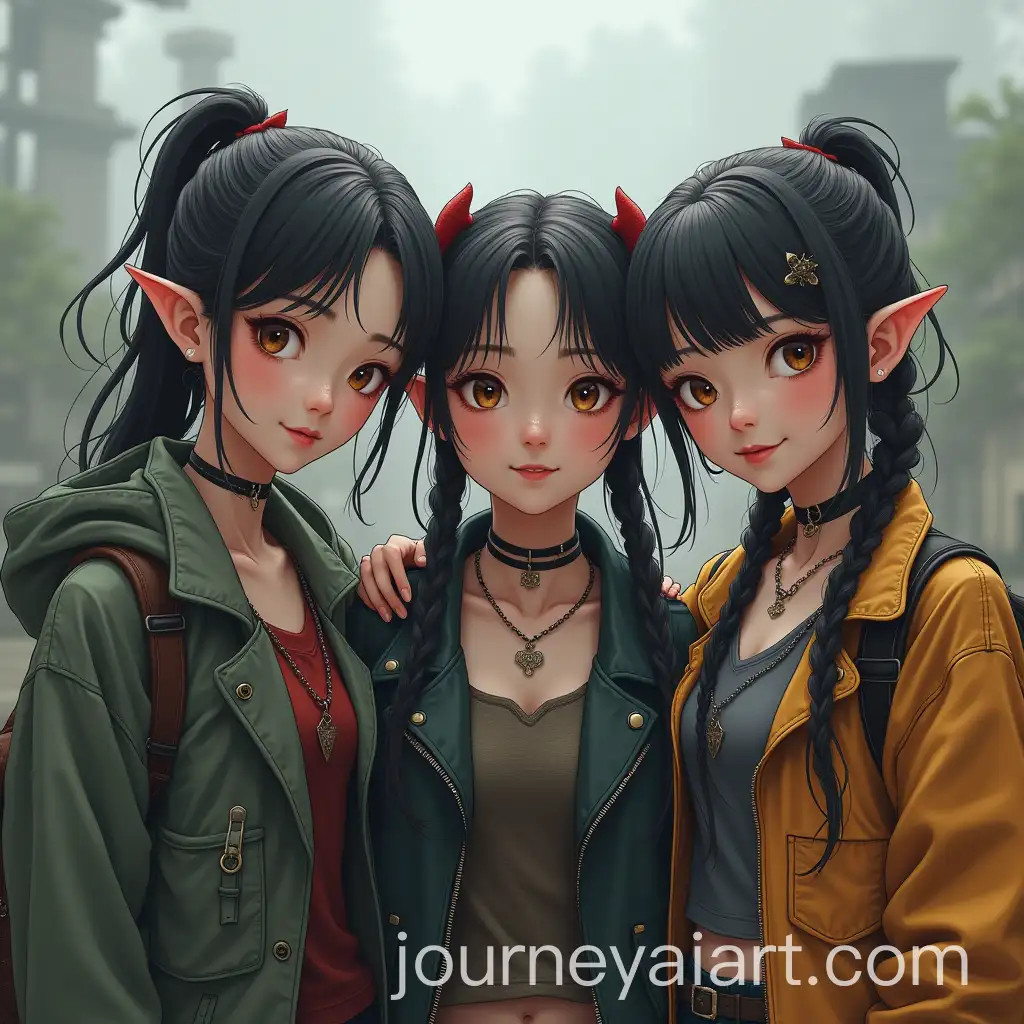 Three-Smiling-Asian-Girls-in-Apocalyptic-Fashion-with-Elf-Ears