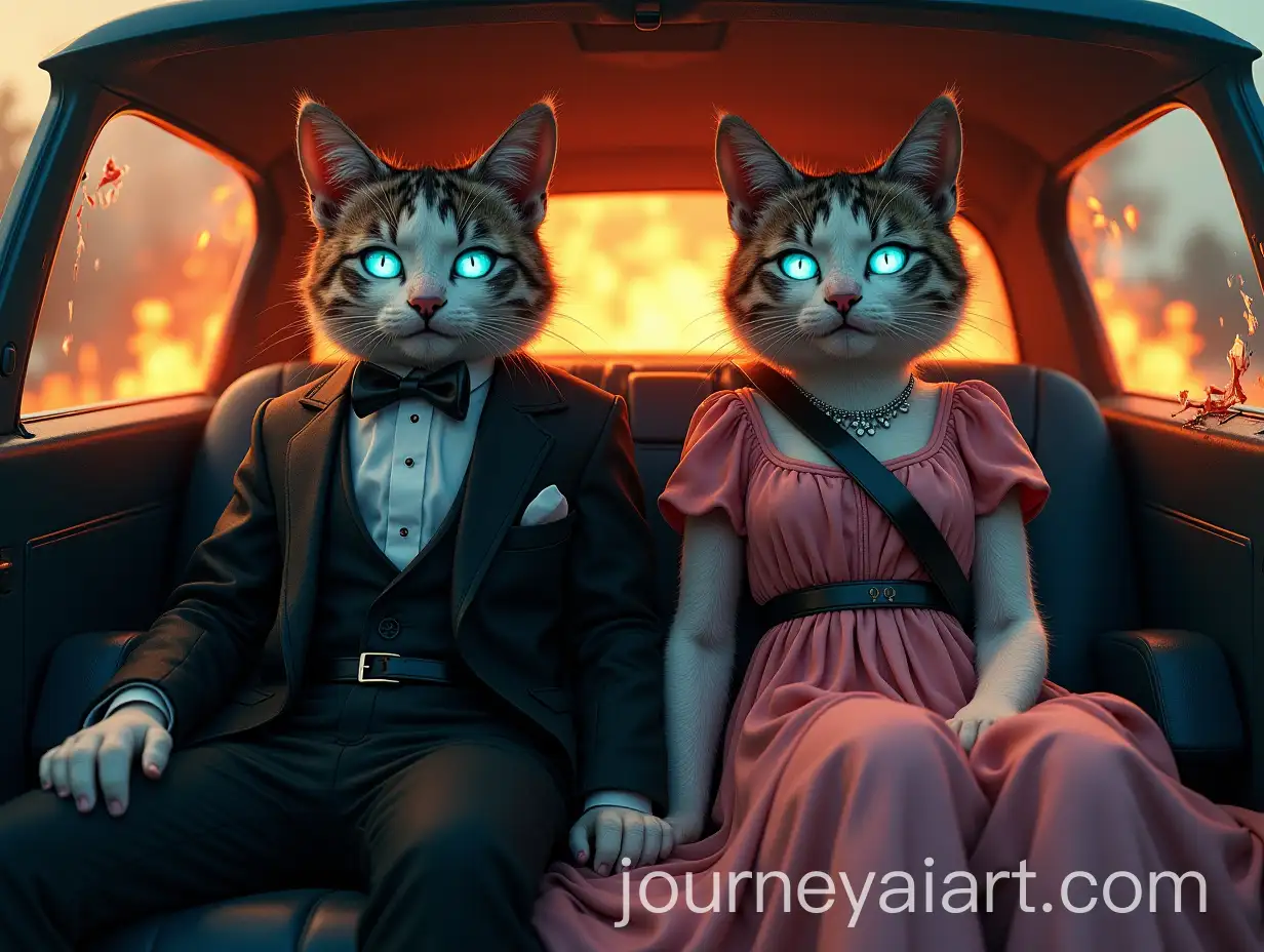 Anthropomorphic-Cats-in-Car-Fire-Scene