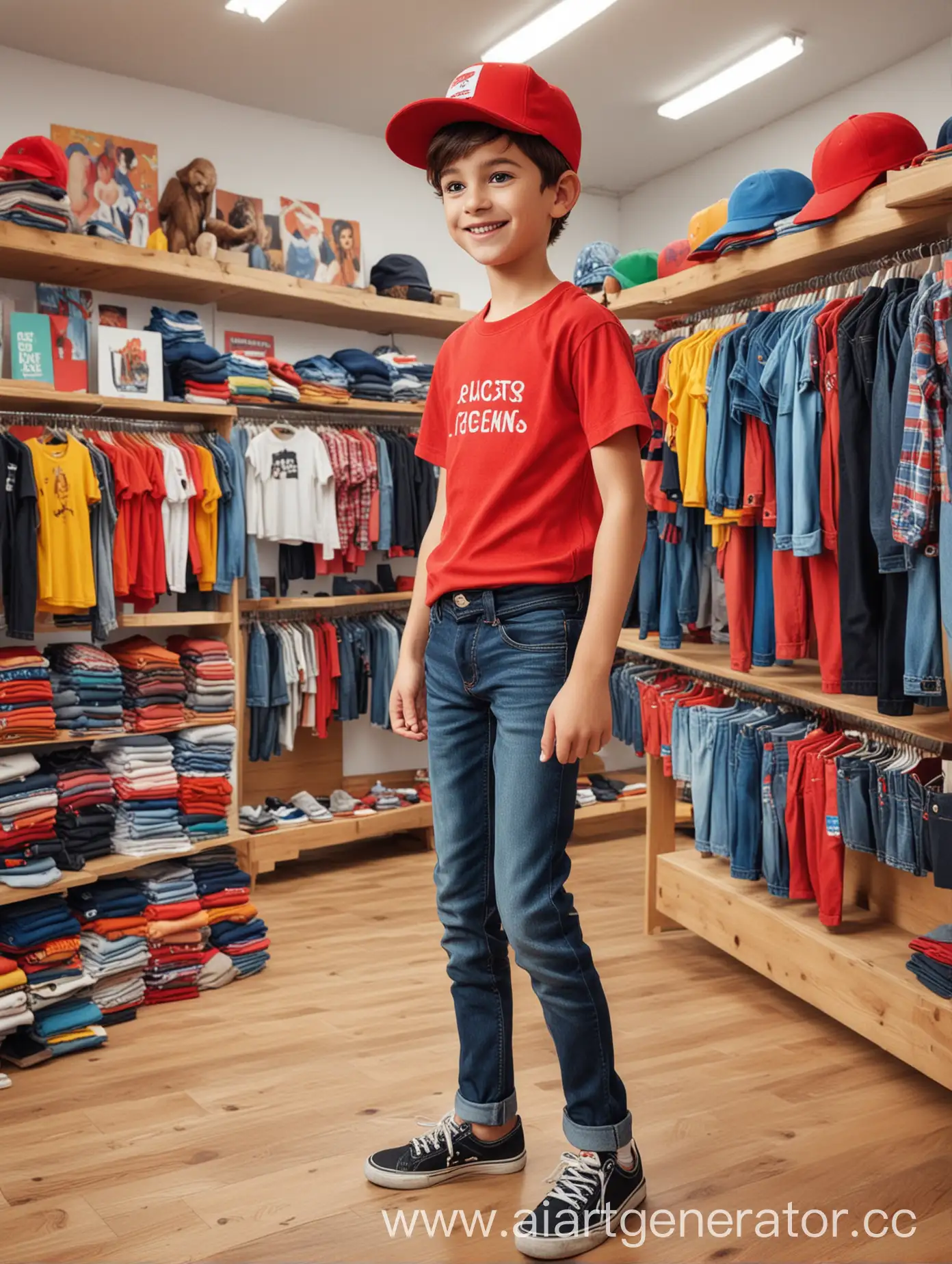 Cheerful-Salesperson-Showing-Colorful-Jeans-to-Young-Customer