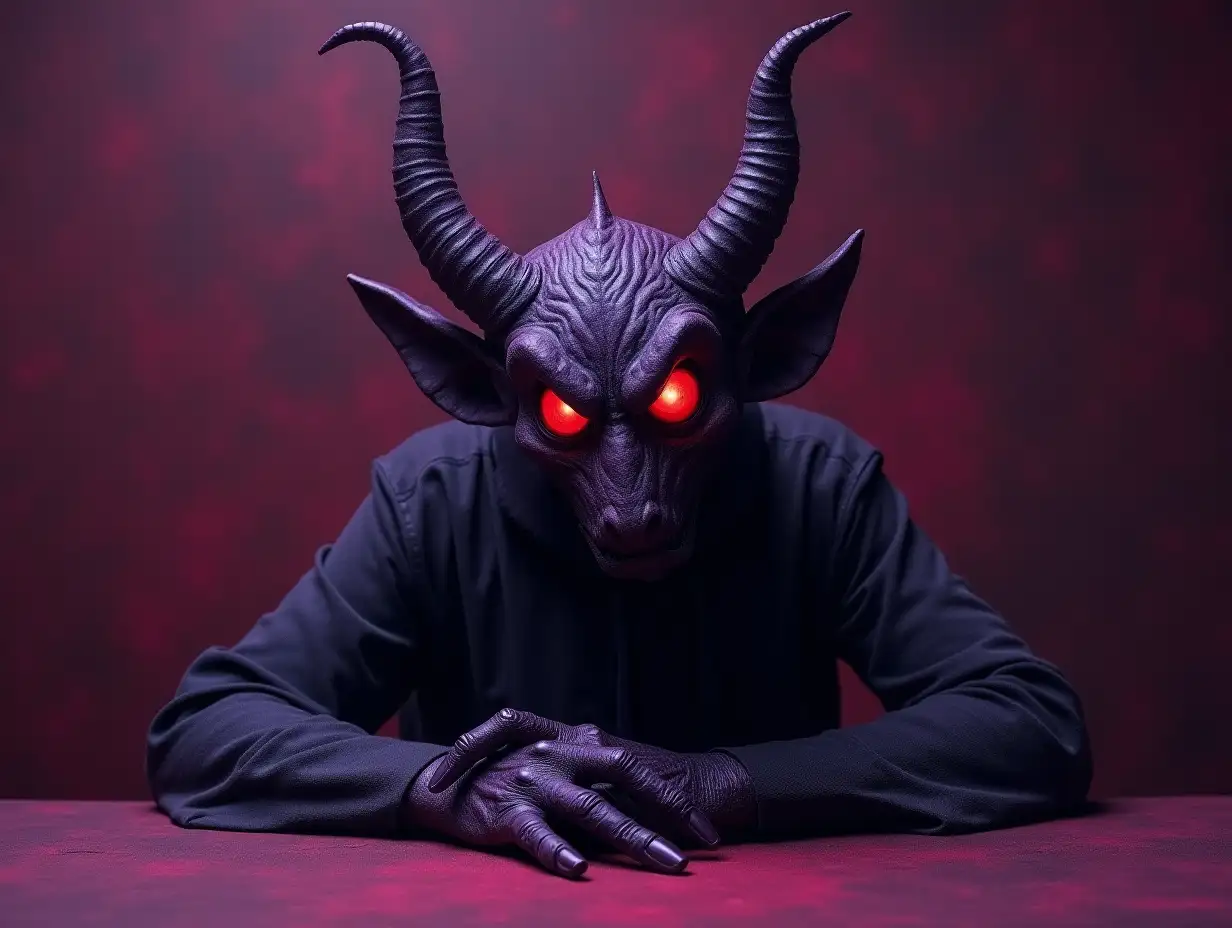 Ominous-Dark-Purple-Devil-with-Red-Eyes-Sitting-at-a-Table