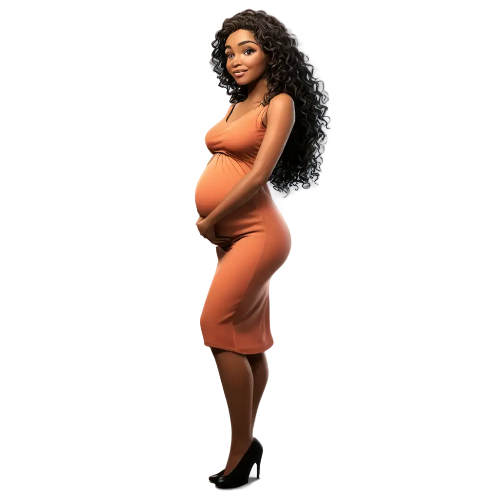 Stylish-Cartoon-Pregnant-Woman-with-Curly-Hair-PNG-Image