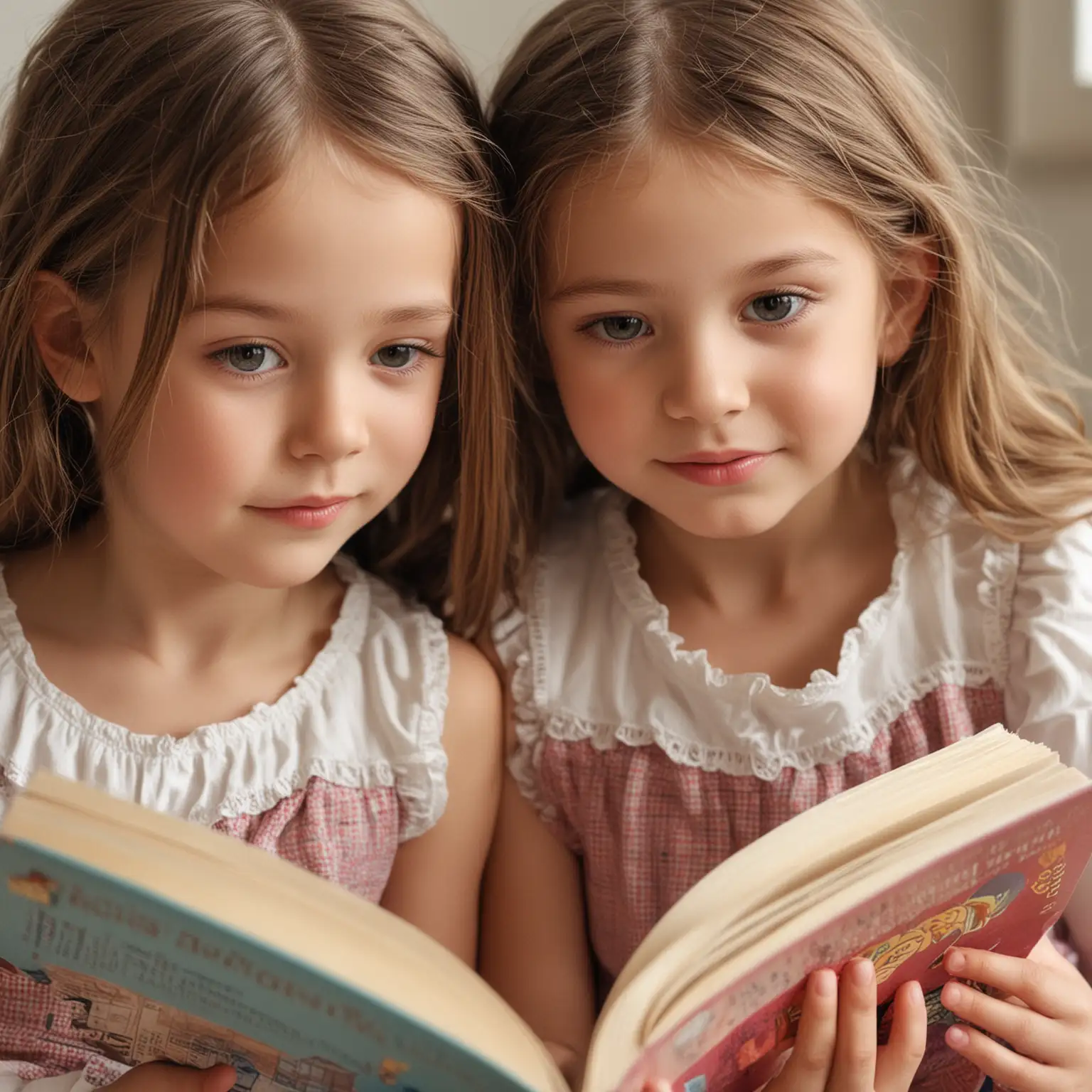 A group of little girls reading books, close-up