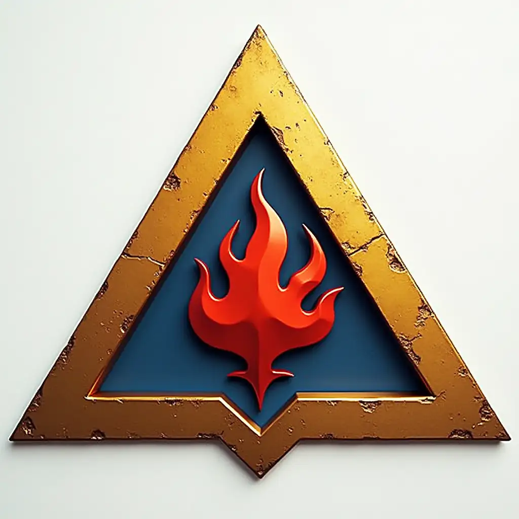 Stylized-Golden-Triangle-Logo-with-Blue-Interior-and-Red-Flame-Design