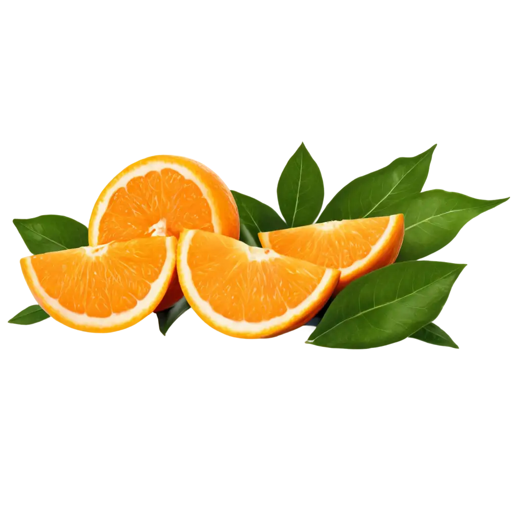 Photorealism-PNG-Image-of-Three-Orange-Slices-with-Leaves-on-Transparent-Background