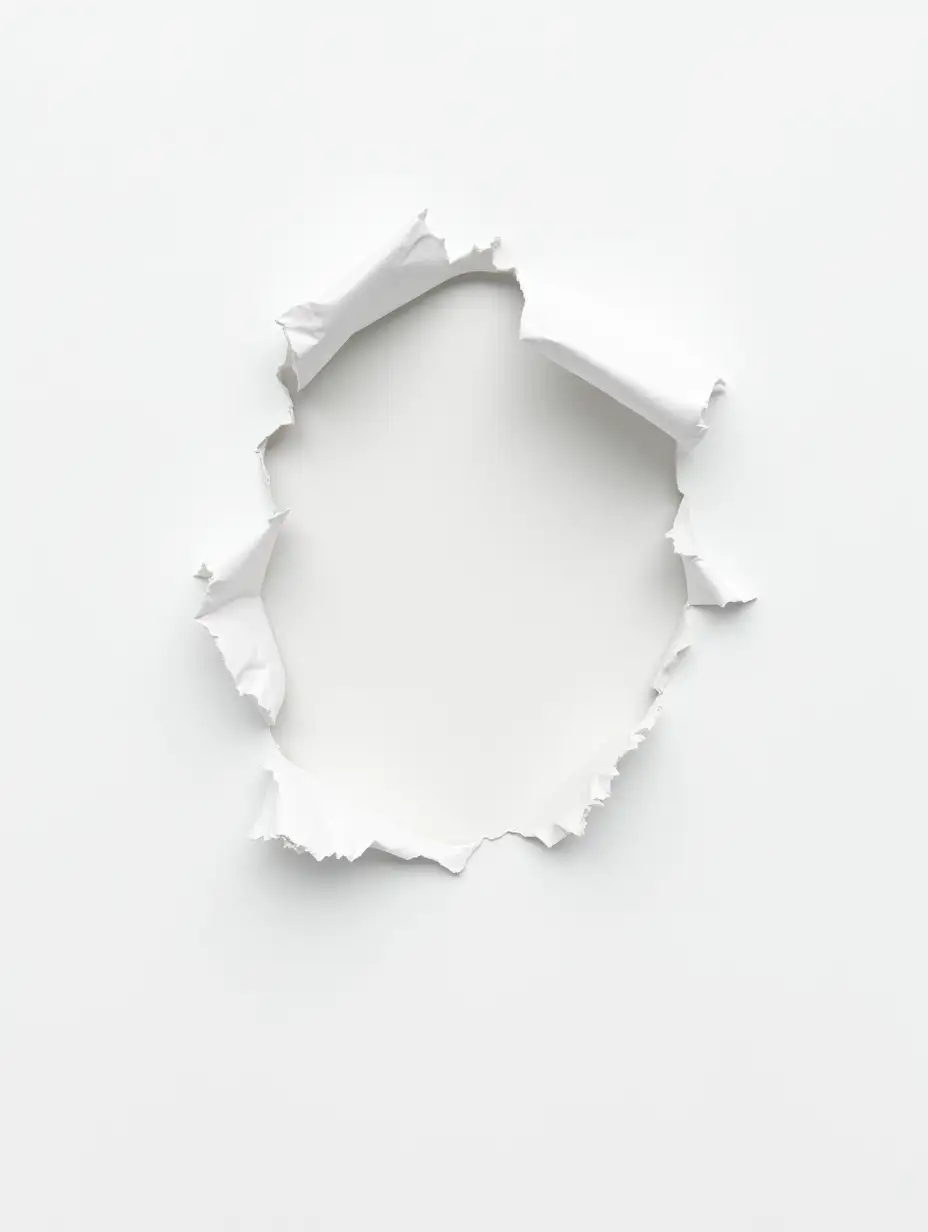 Image of a white paper wall with a hole torn in it