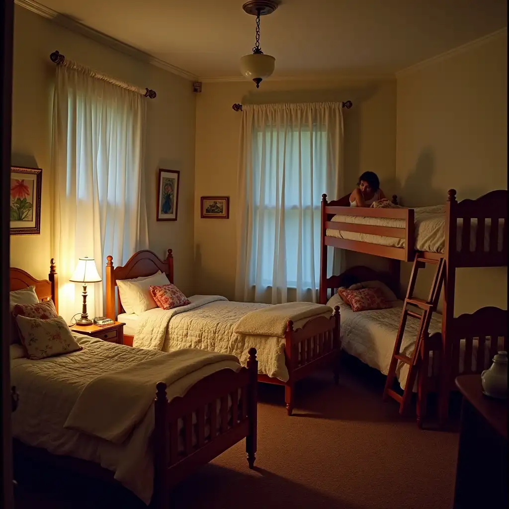 Cozy-Shared-Bedroom-of-Four-Teen-Sisters-at-Night