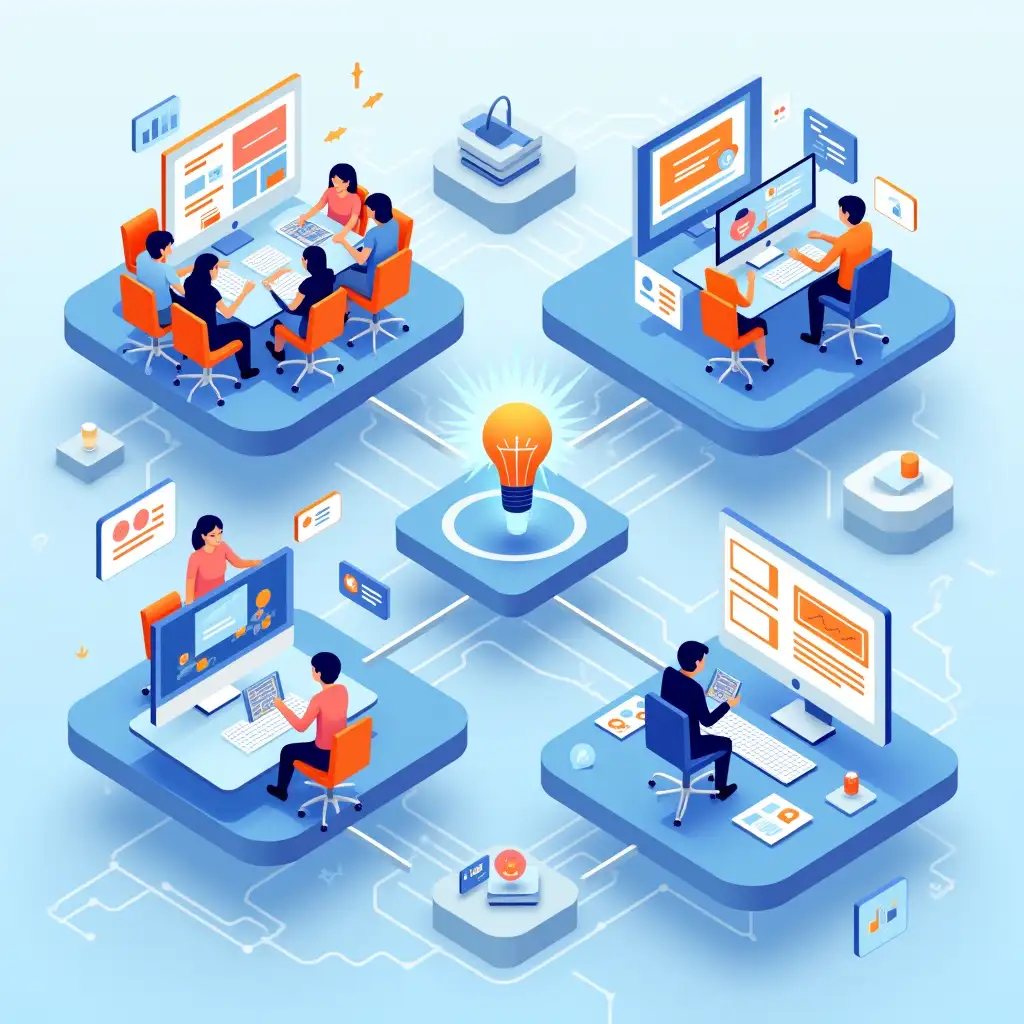 Isometric-Illustration-of-the-Content-Generation-Process-in-a-Modern-Tech-Office