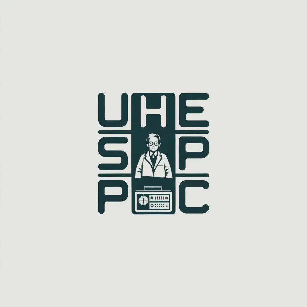 LOGO Design for U H E S P C Minimalistic 1920s Scientist with Homemade Electronic Instruments