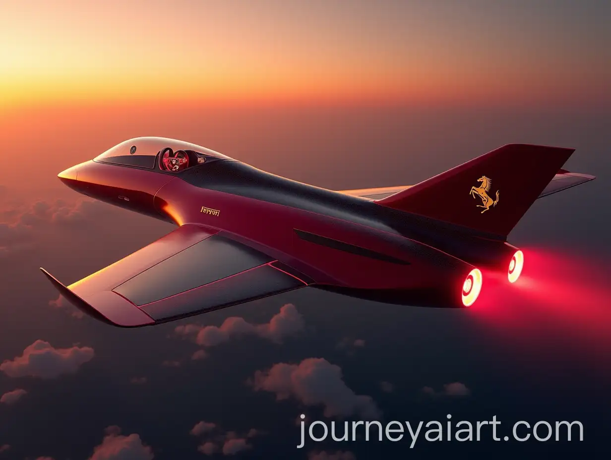 Futuristic-Ferrari-Supersonic-Jet-Soaring-Through-Sunset-Sky