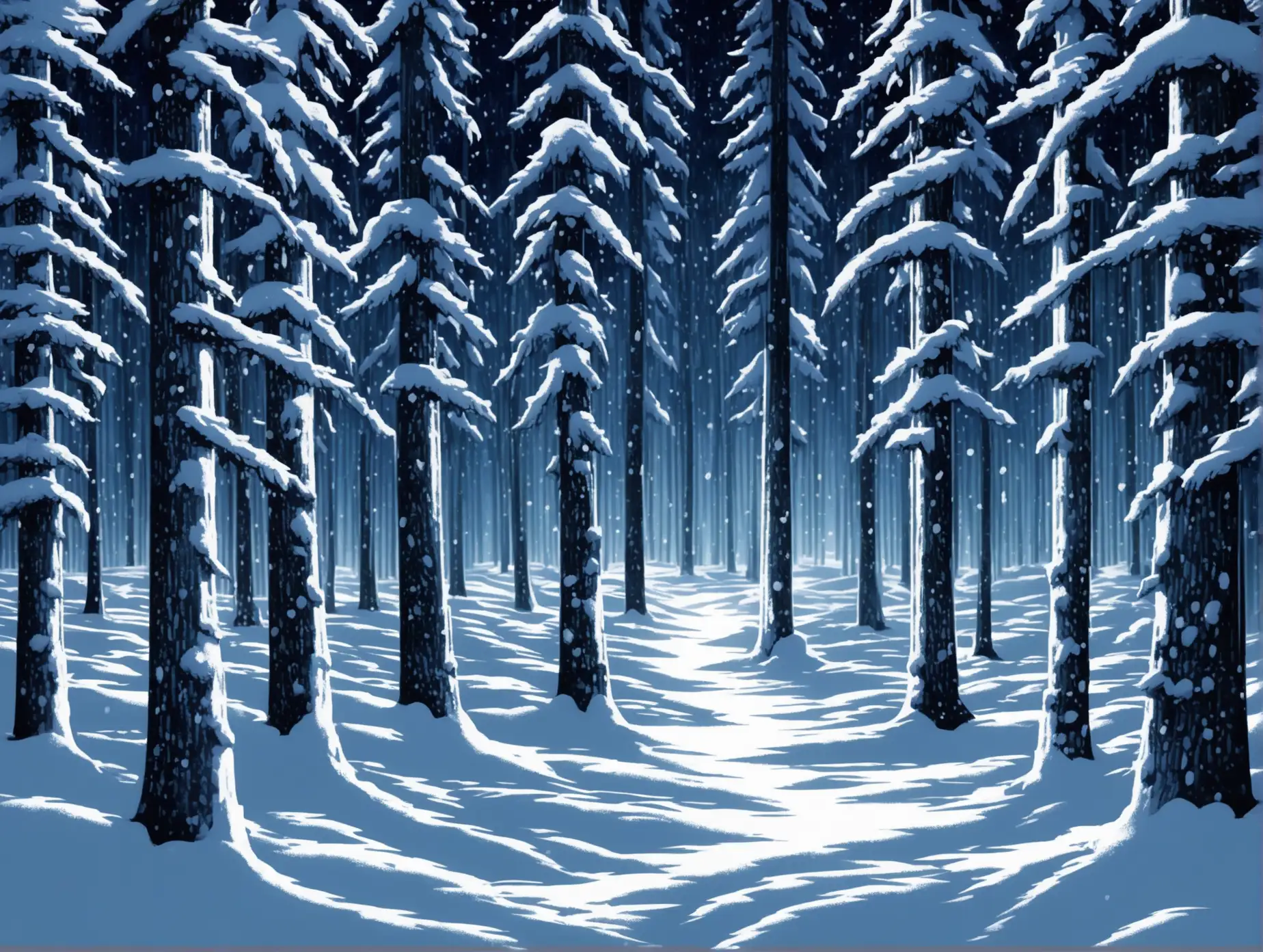 Magical-Winter-Forest-in-Lapland-at-Night-with-SnowCovered-Pine-Trees