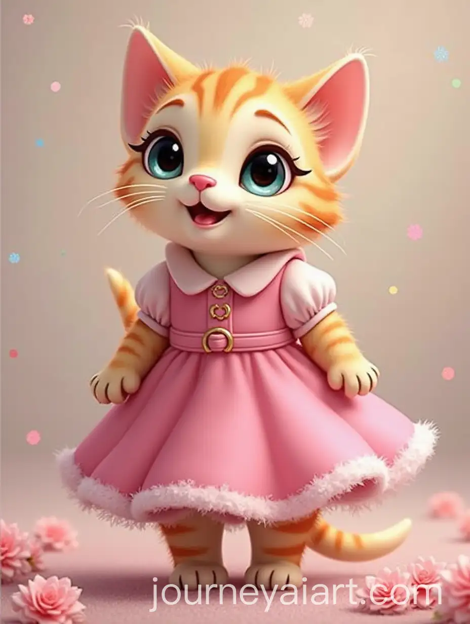 Cute-DisneyStyle-3D-Cartoon-Cat-in-Pink-Dress
