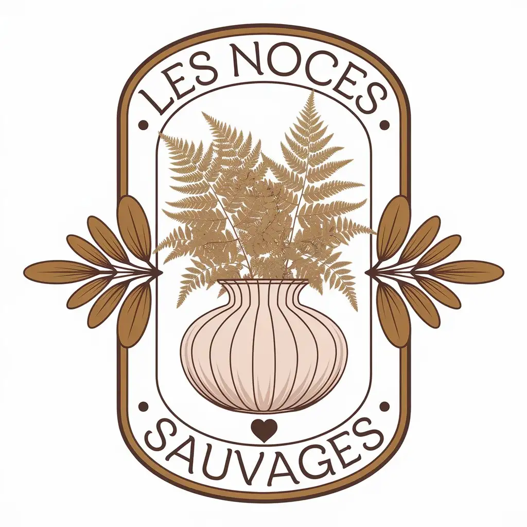 LOGO Design for Les Noces Sauvages Vintage Ferns in Soft Vase with 70s Feel and Minimalistic Design