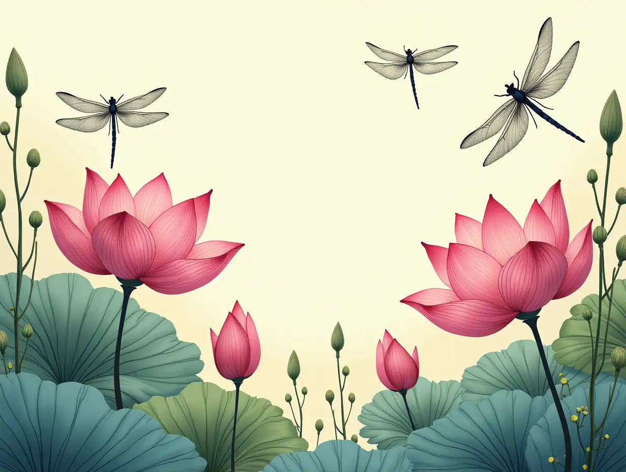 Serene-Illustration-of-Lotus-Flowers-and-Dragonflies