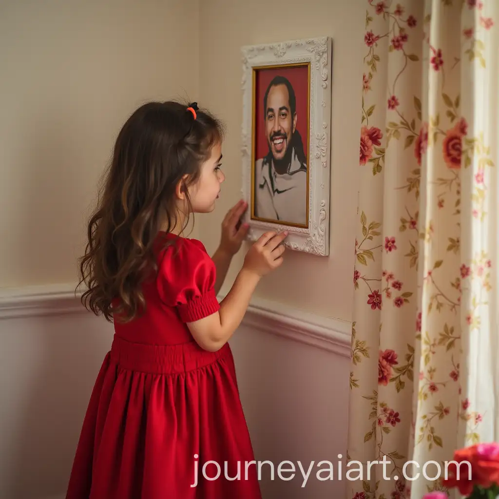 Girl-Decorating-Room-with-Nowruz-Photo-Frame-in-Red-Dress