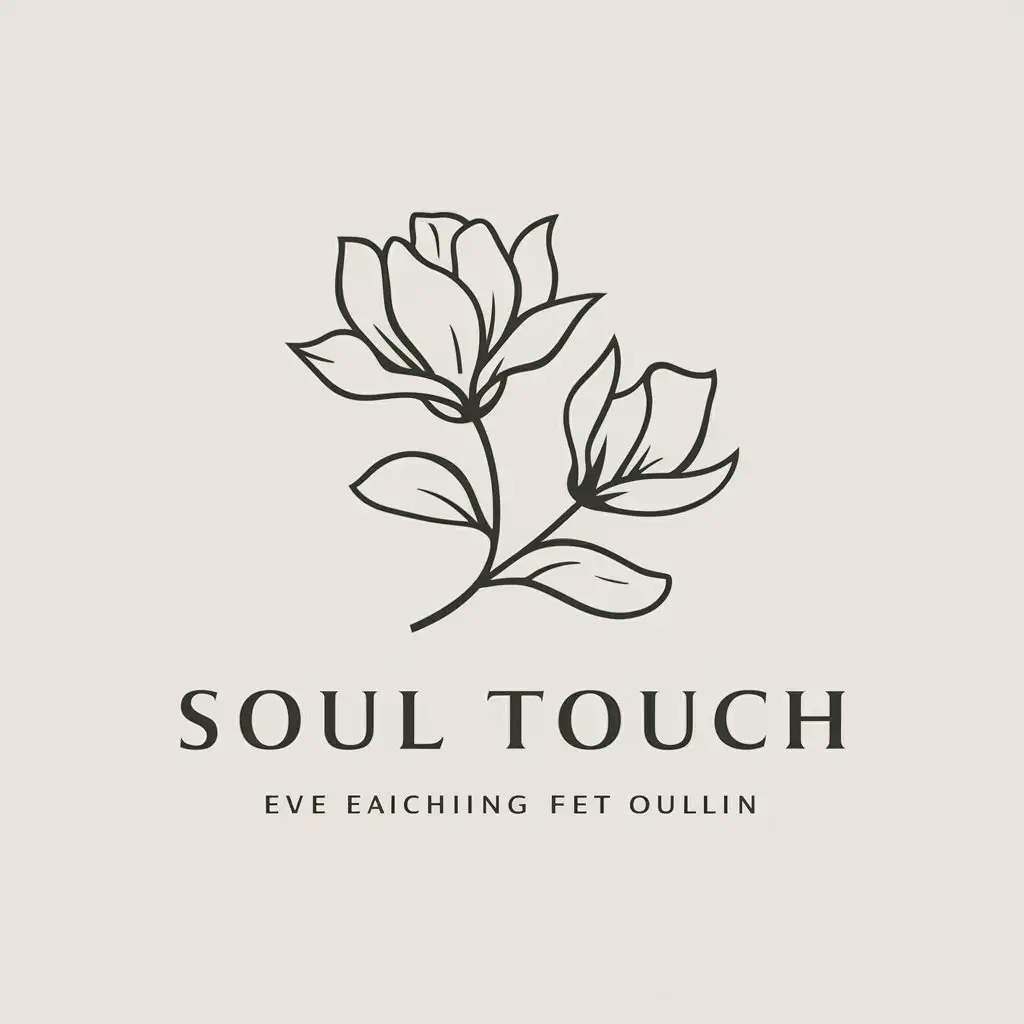 a vector logo design,with the text "soul touch", main symbol:minimalist logo for clothing brand, with flower, magnolia branch,Moderate,clear background