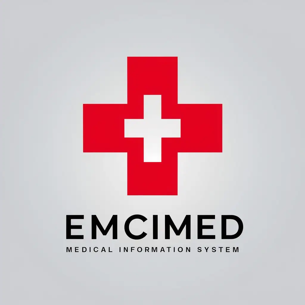 a vector logo design,with the text "EMCIMED", main symbol:Red cross,Moderate,be used in Medical information system industry,clear background