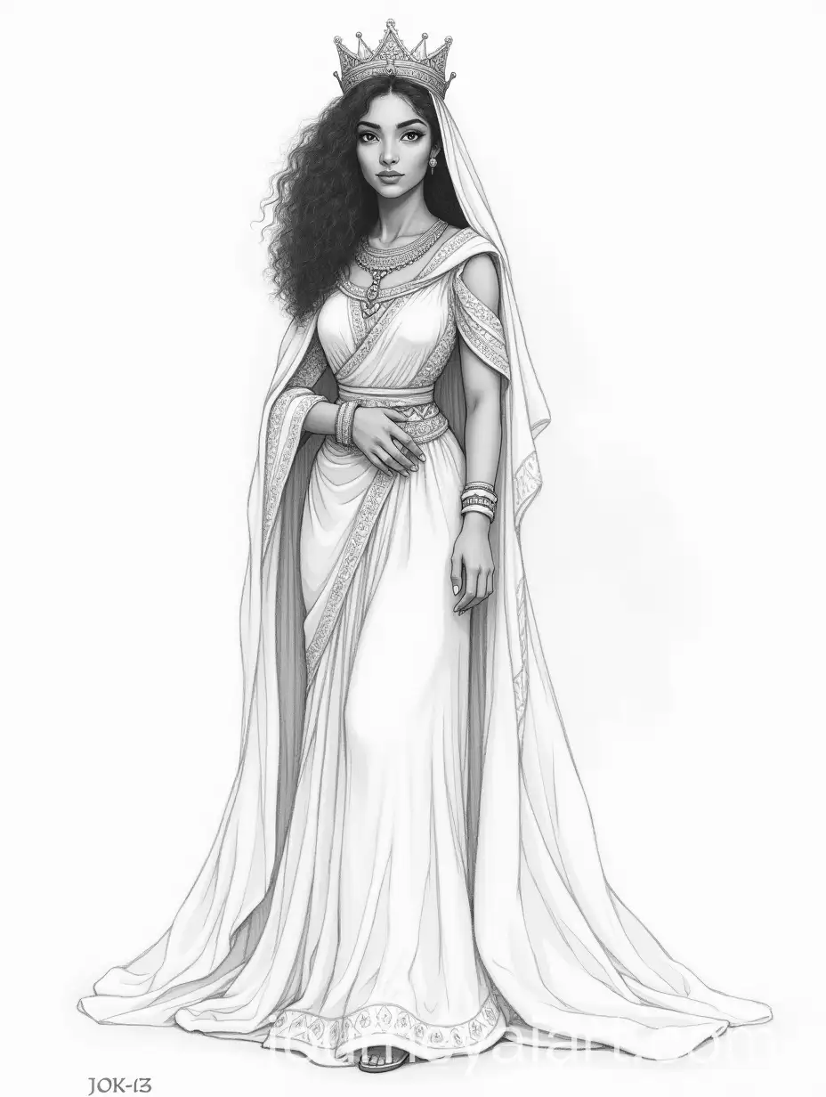 MixedRace-Queen-of-Persia-in-Royal-RobesAI-Image-Expansion-SEO-460-BC-Pencil-Sketch