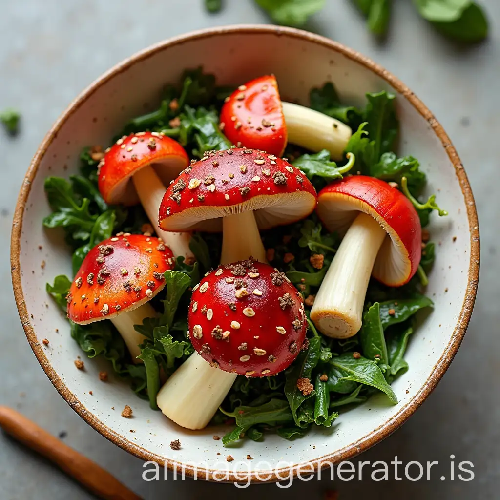 Vibrant-Amanita-Red-Mushroom-Salad-with-Fresh-Greens