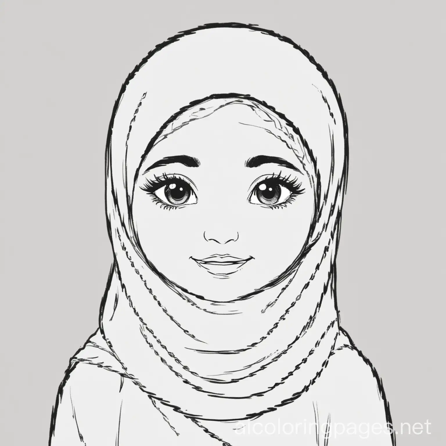 Muslim-Girl-Coloring-Page-for-Kids-with-Simple-Line-Art