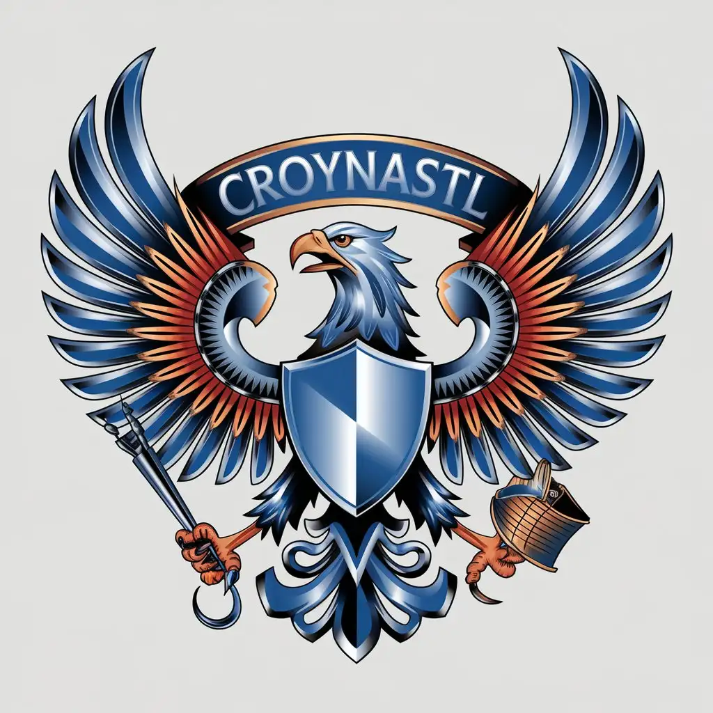 LOGO-Design-for-Croynastil-Majestic-Eagle-with-Metallic-Wings-and-Shield-Emblem