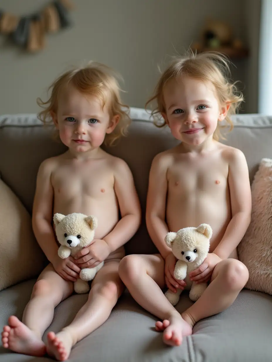 Two-Shy-Toddler-Girls-Holding-Stuffed-Animals-in-Playroom