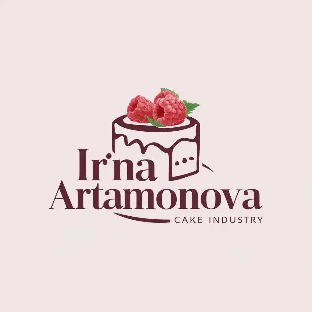 a logo design,with the text "Irina Artamonova", main symbol:Piece of cake with raspberries,Moderate,be used in Cakes industry,clear background