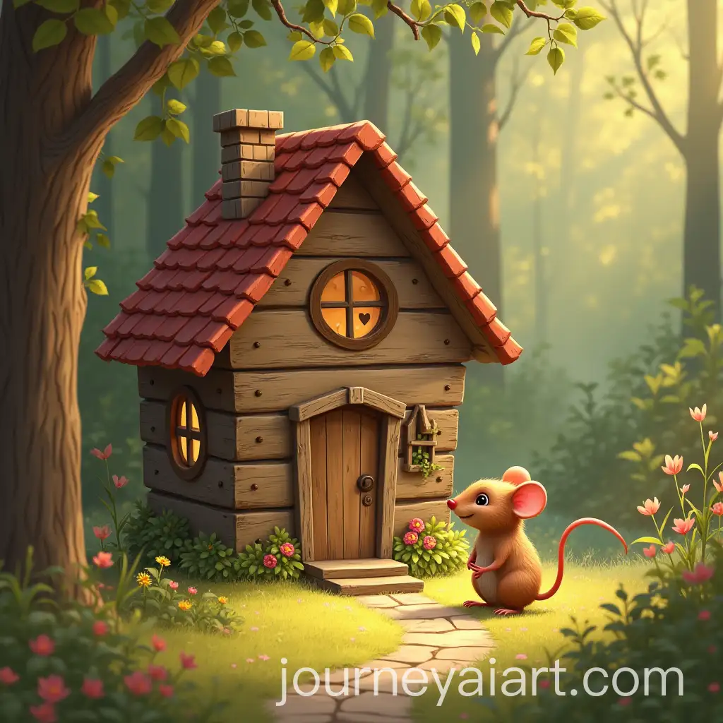 Naughty-Little-Mouse-Playing-in-Cozy-Wooden-House-with-His-Mom