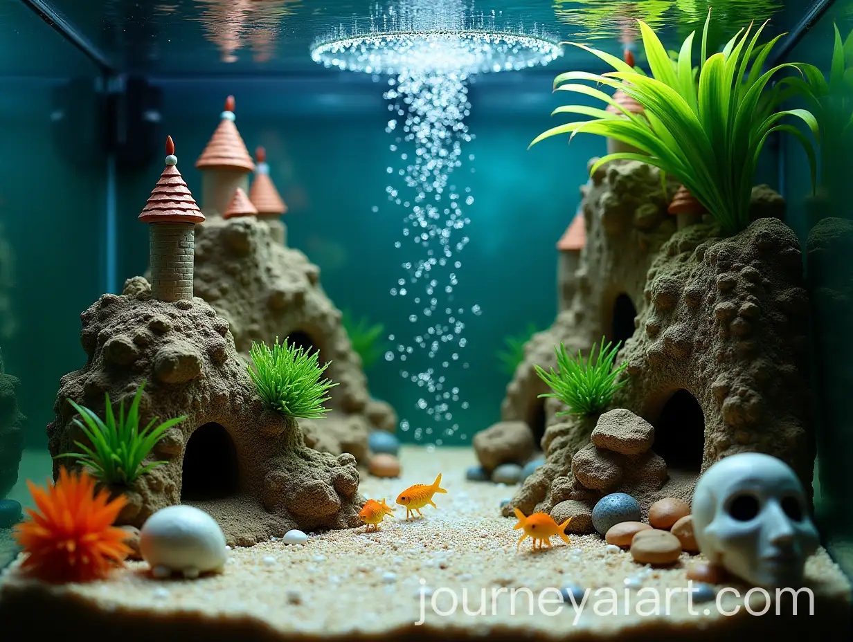 Underwater-Aquarium-Scene-with-Plants-Castle-and-Golden-Fish