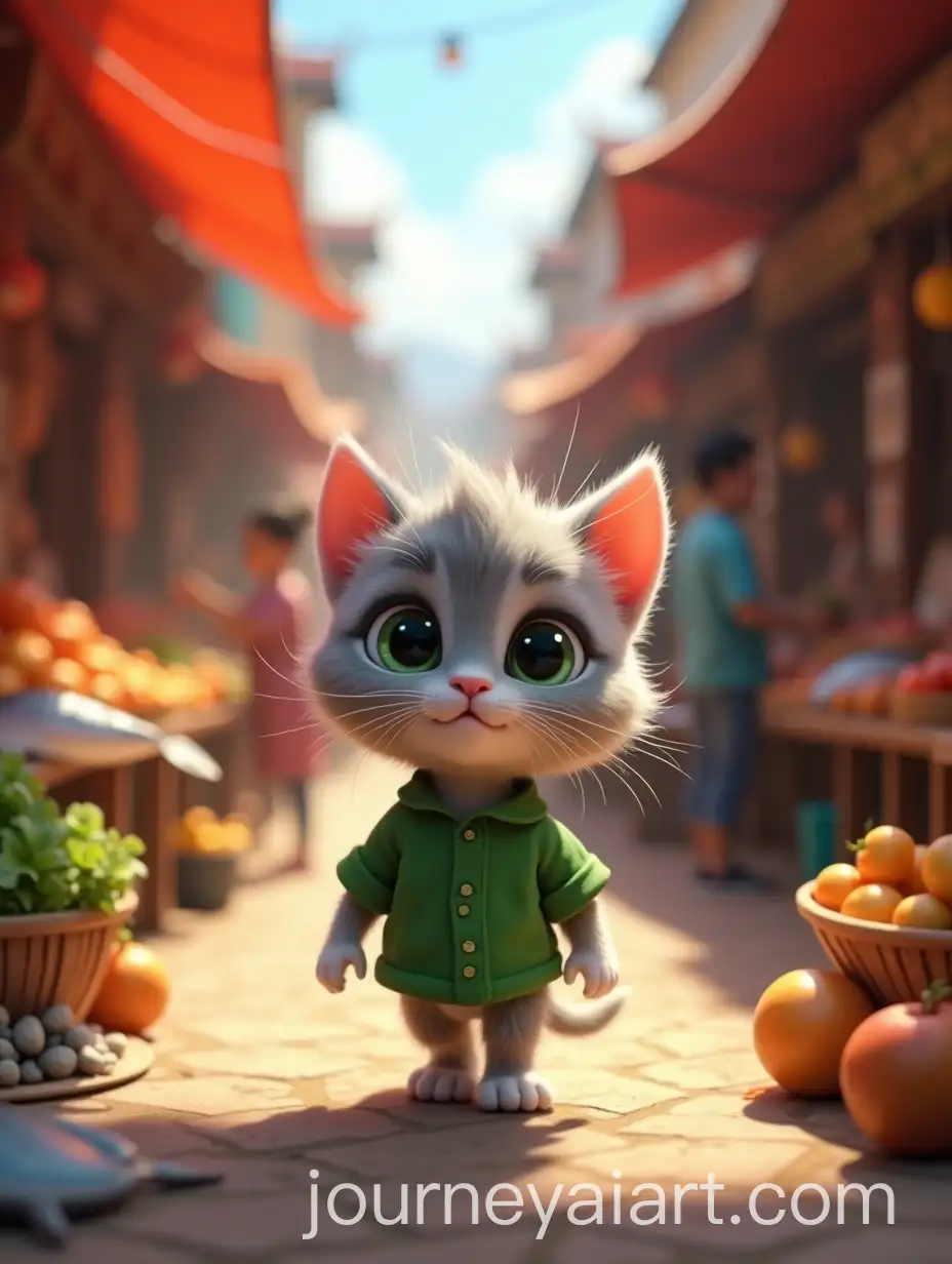Crowded-Traditional-Market-with-Colorful-Stalls-and-a-Funny-Kitten-in-Green-Shirt