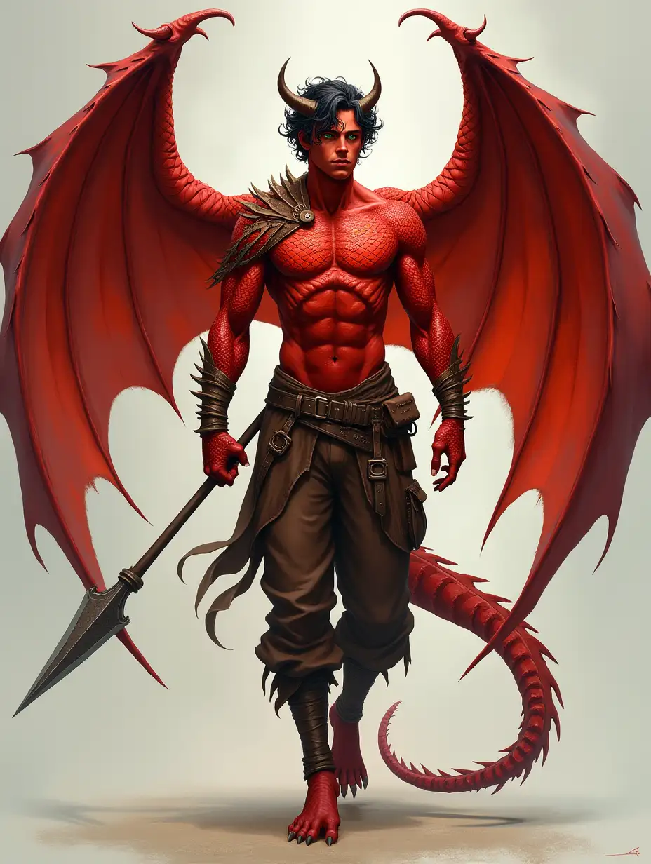Red-Scaled-Flying-Warrior-with-Dragon-Wings-and-Spear