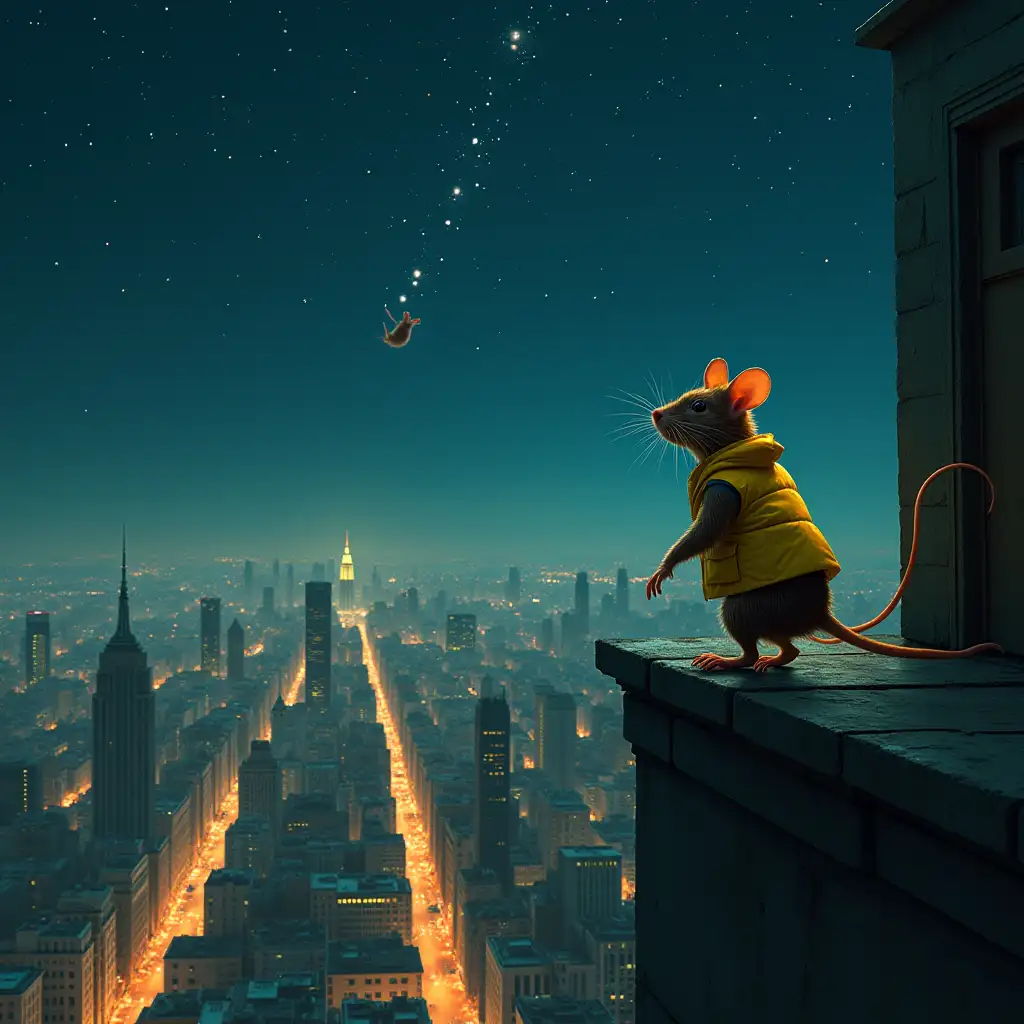 Adventurous-Rat-in-Yellow-Vest-Soars-from-Cityscape-to-Cosmic-Freedom