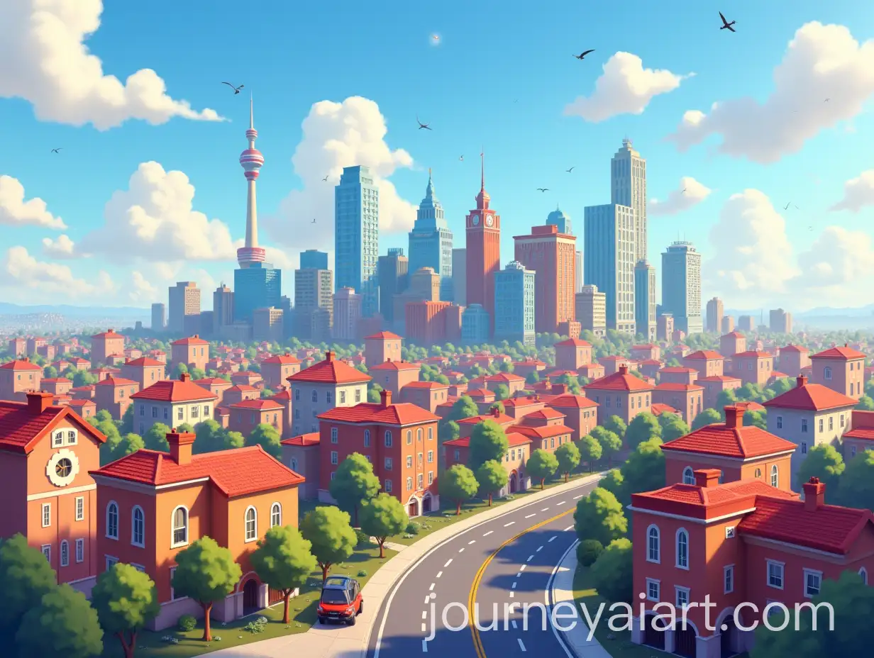 Stylized-Pixar-City-Birdview-Skyline-in-Cartoon-Fantasy-Style
